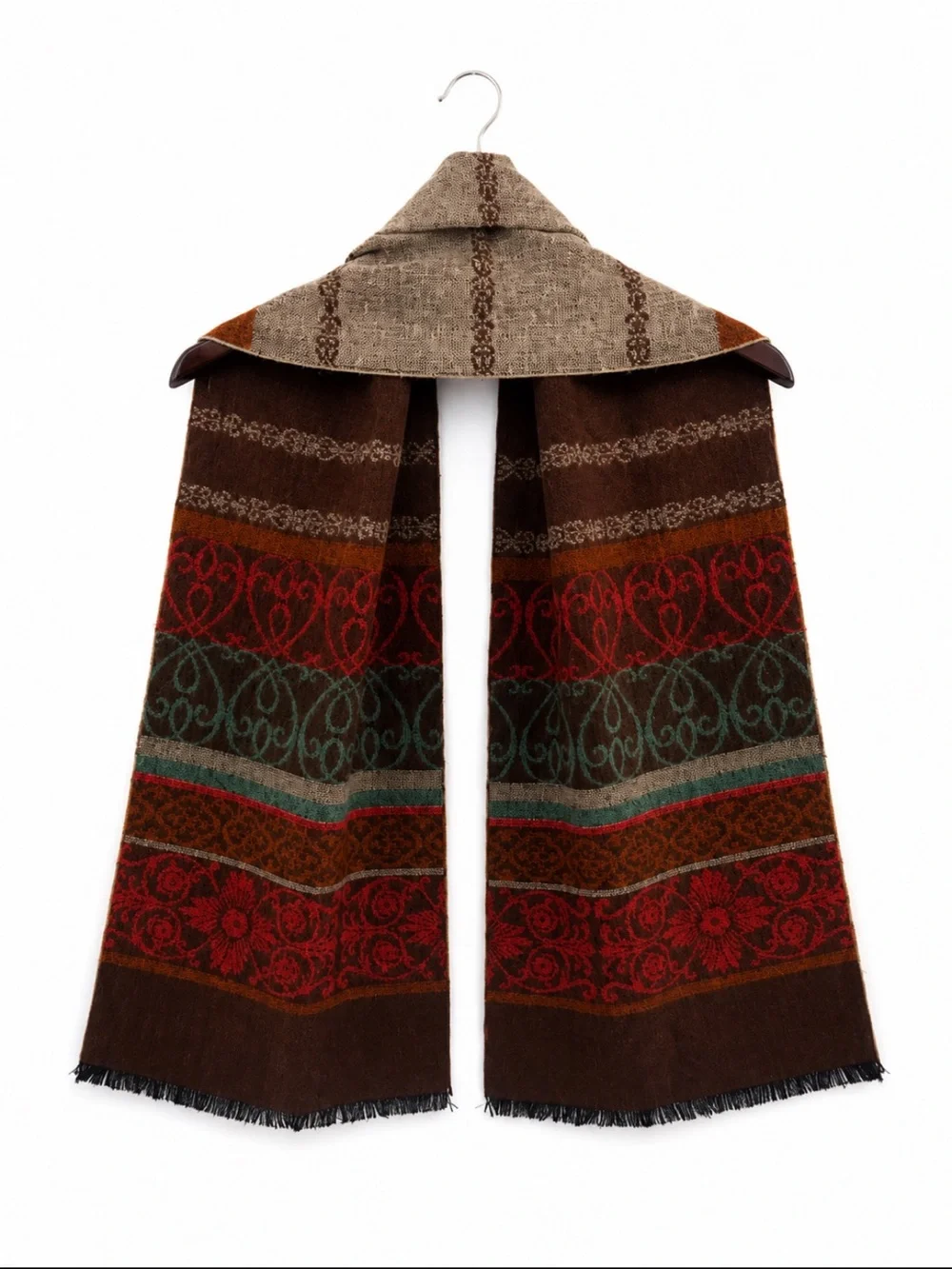 Betmar Made in France Woven Scarf Rich Earth Tones Aztec Southwest Boho Unisex